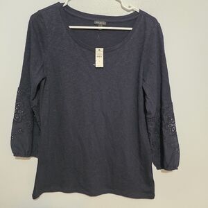 Talbots Navy Long Sleeve Top Small